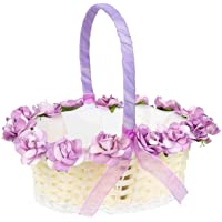 Elegante Cesta Artesanal para Arras- Pétalos o Anillos de Boda con Flores Lilas. Complementos. Regalos Originales…
